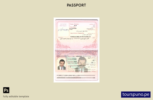 Listo para imprimir la plantilla de pasaporte de Irán ()